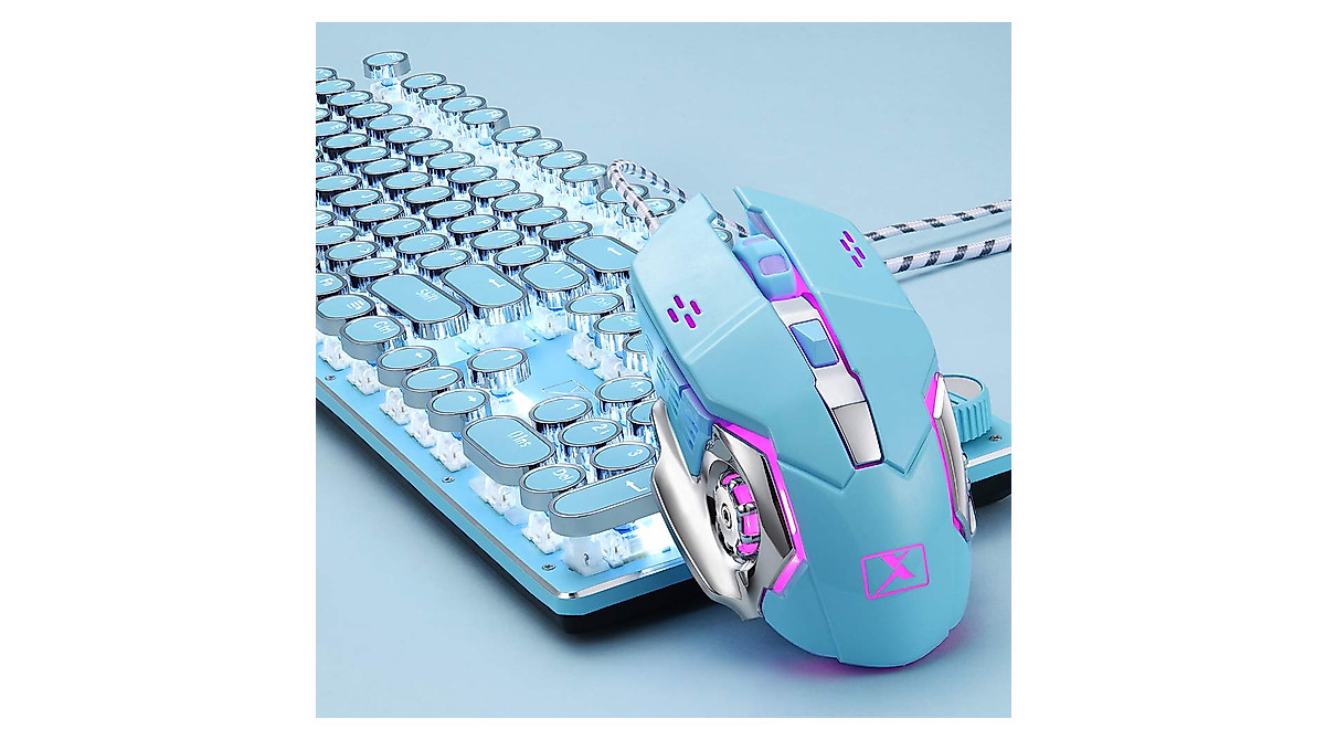Retro Steampunk Gaming Keyboard & Mouse Combo - Blue LED Backlit