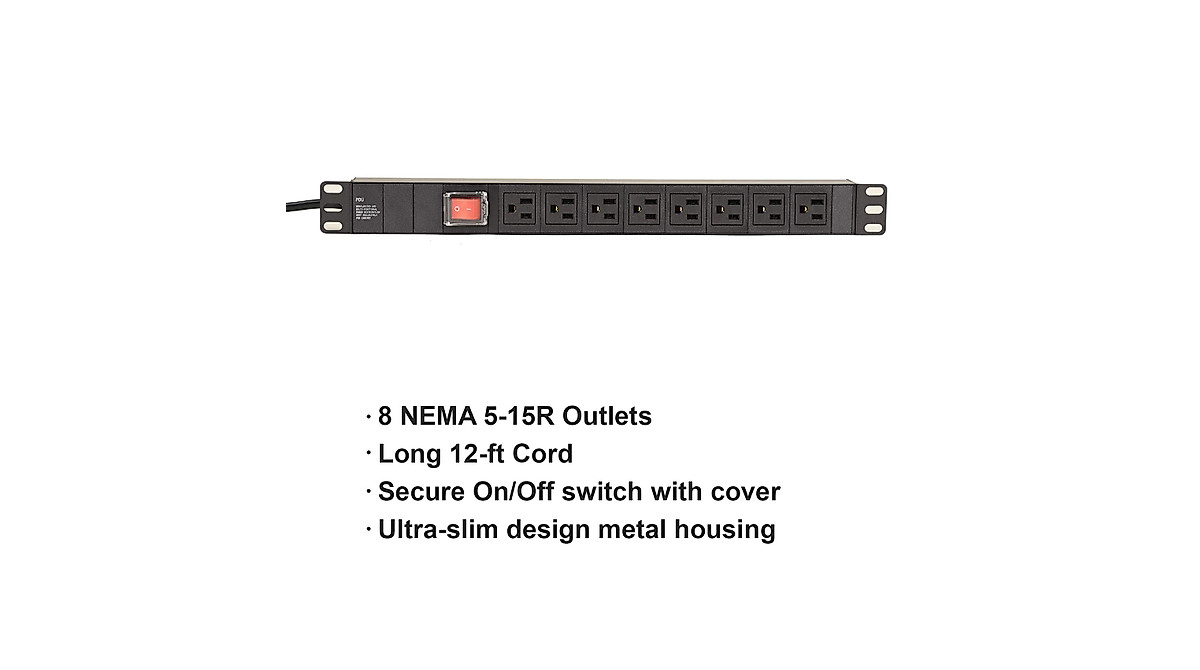 Rack Mount Network PDU Power Strip with 8 Outlets & 12ft Cord