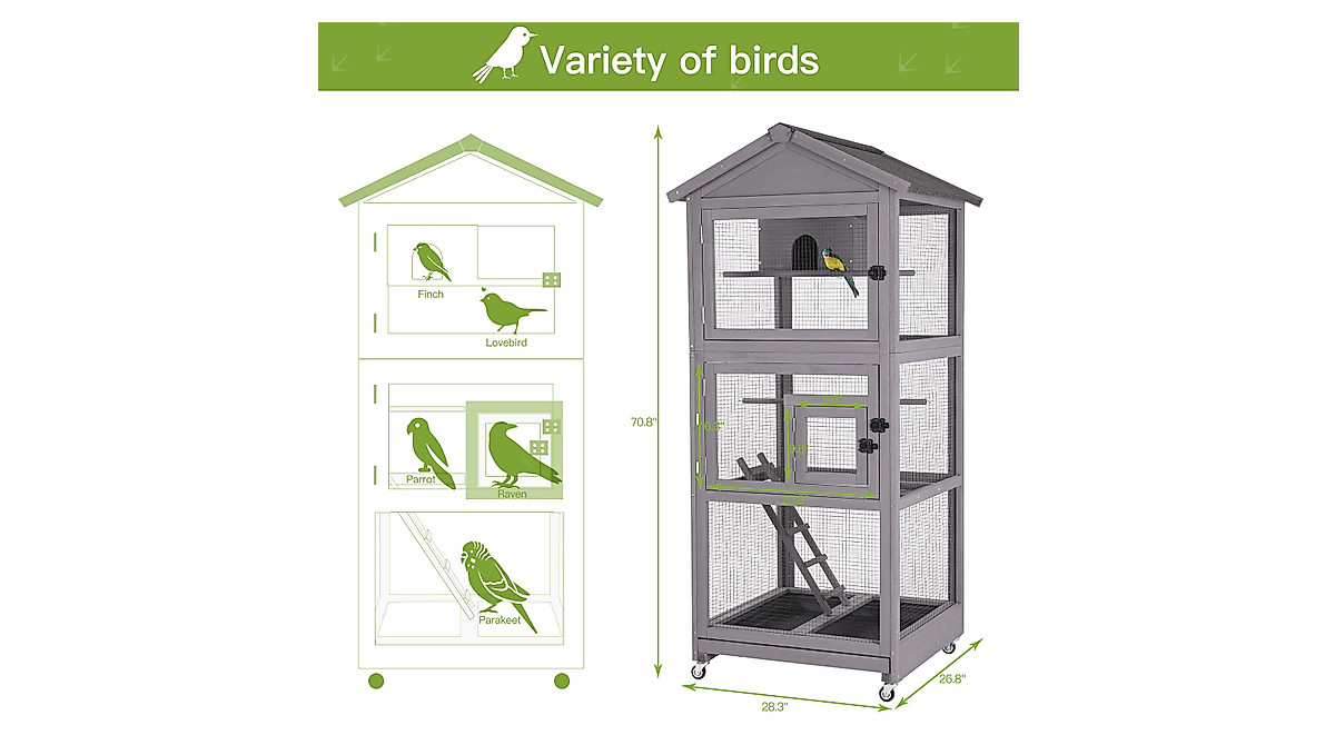 GUTINNEEN Large Outdoor Bird Aviary Cage on Wheels for Parrots & More