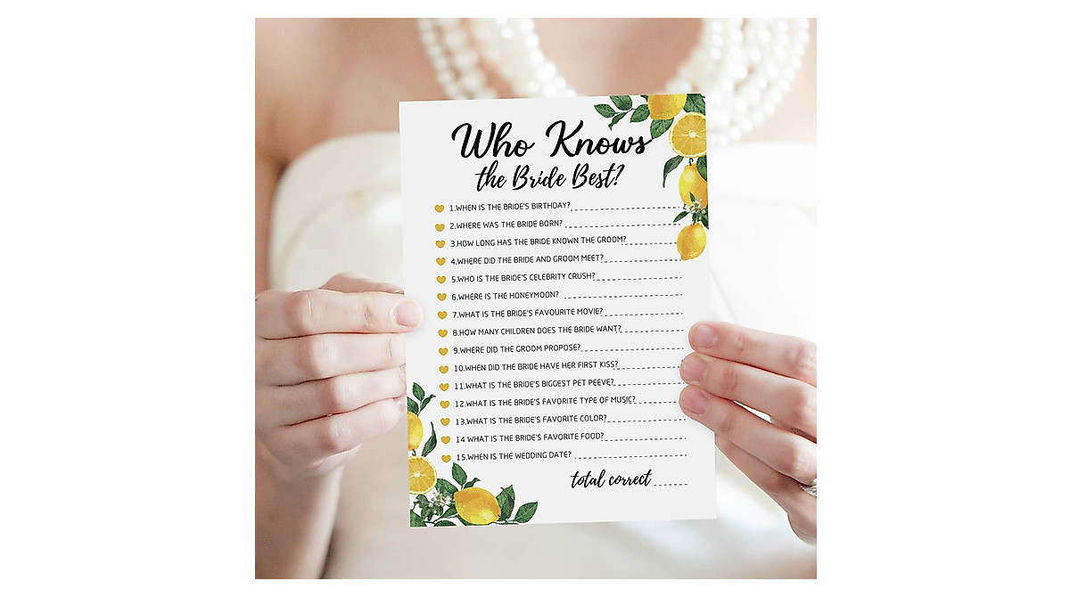 Lemon Bridal Shower Game Set with Sash - Fun Activities for 50 Guests