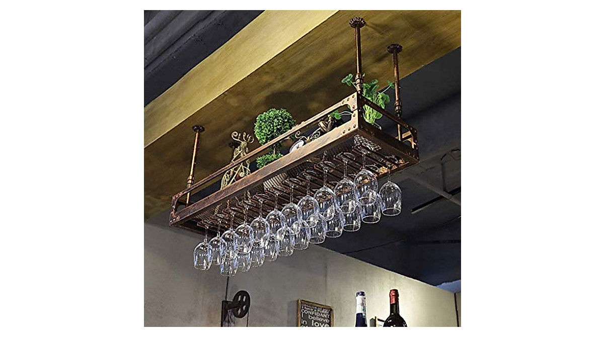 FIZDI Floating Bar Unit & Ceiling Wine Rack - Industrial Style