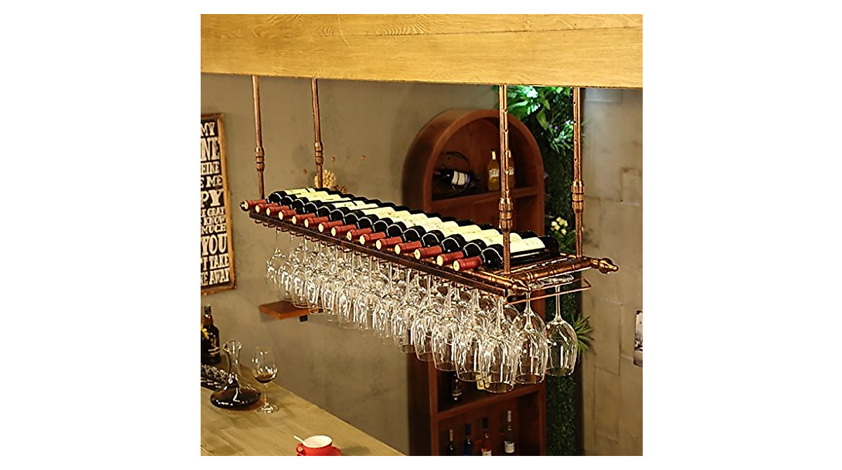 Stylish Bronze Wine Rack & Cup Holder - PIBM