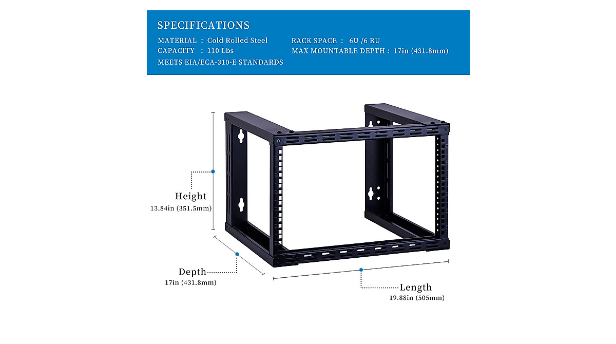 Heavy Duty RackPath 6U Wall Mount Rack - 19in