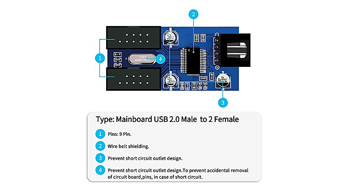 ELECTOP 9 Pin USB Splitter Cable - Compact Internal USB Hub
