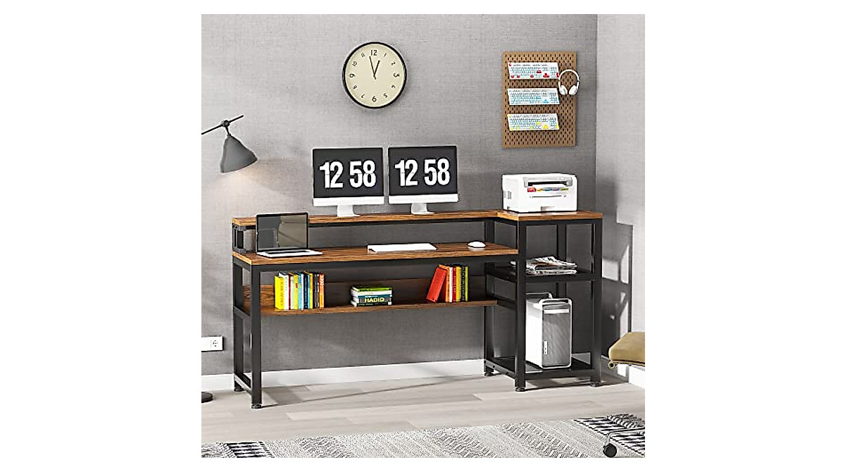 Soges 62-Inch Computer Desk with Monitor Shelf & Storage