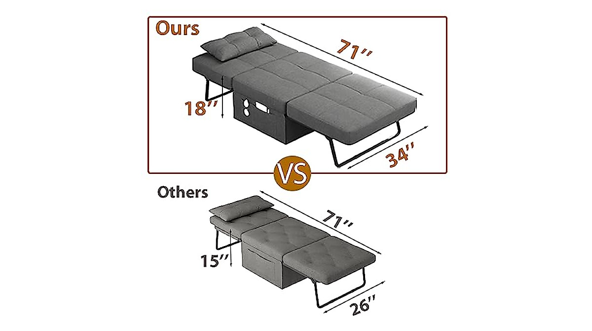 Aiho 4 in 1 Sleeper Chair Bed – No Assembly Required