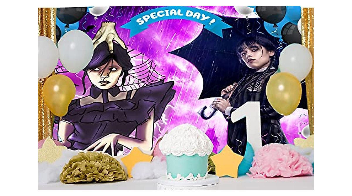85x60 Inches Wednesday Addams Backdrop for Birthdays & Events