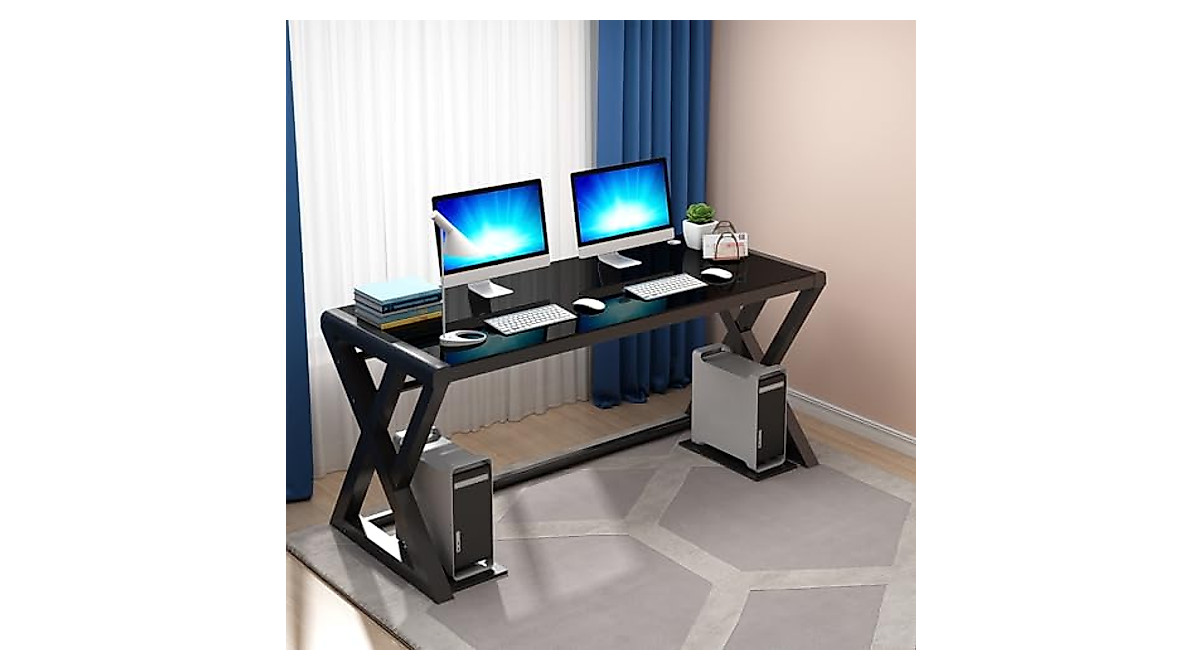 Buy SAMERY 55 Inch Modern Black Glass Computer Desk