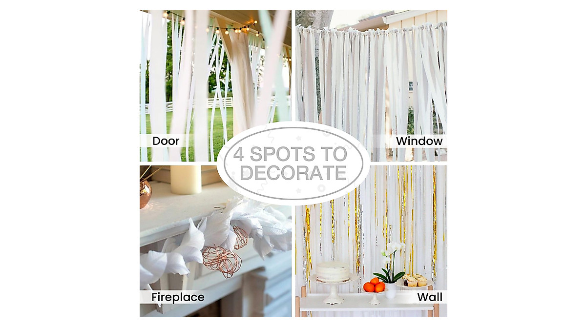 PartyWoo White Crepe Paper Streamers 4 Rolls for Party Decor