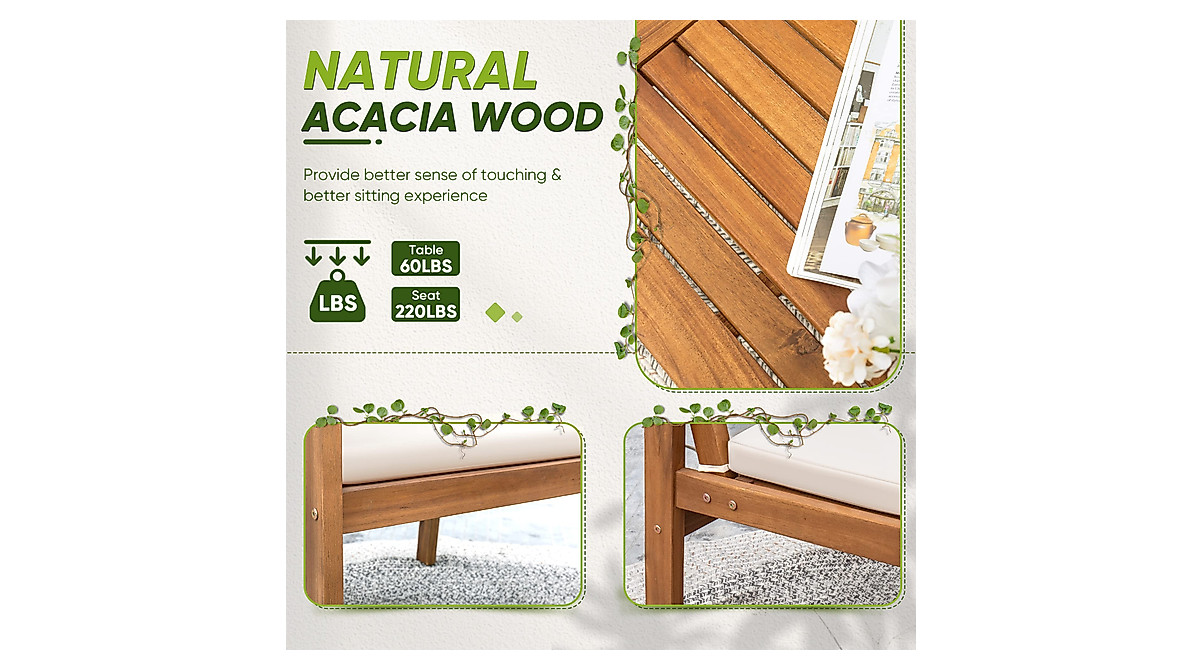 Flamaker 3-Piece Acacia Wood Outdoor Patio Set for Balcony & Garden