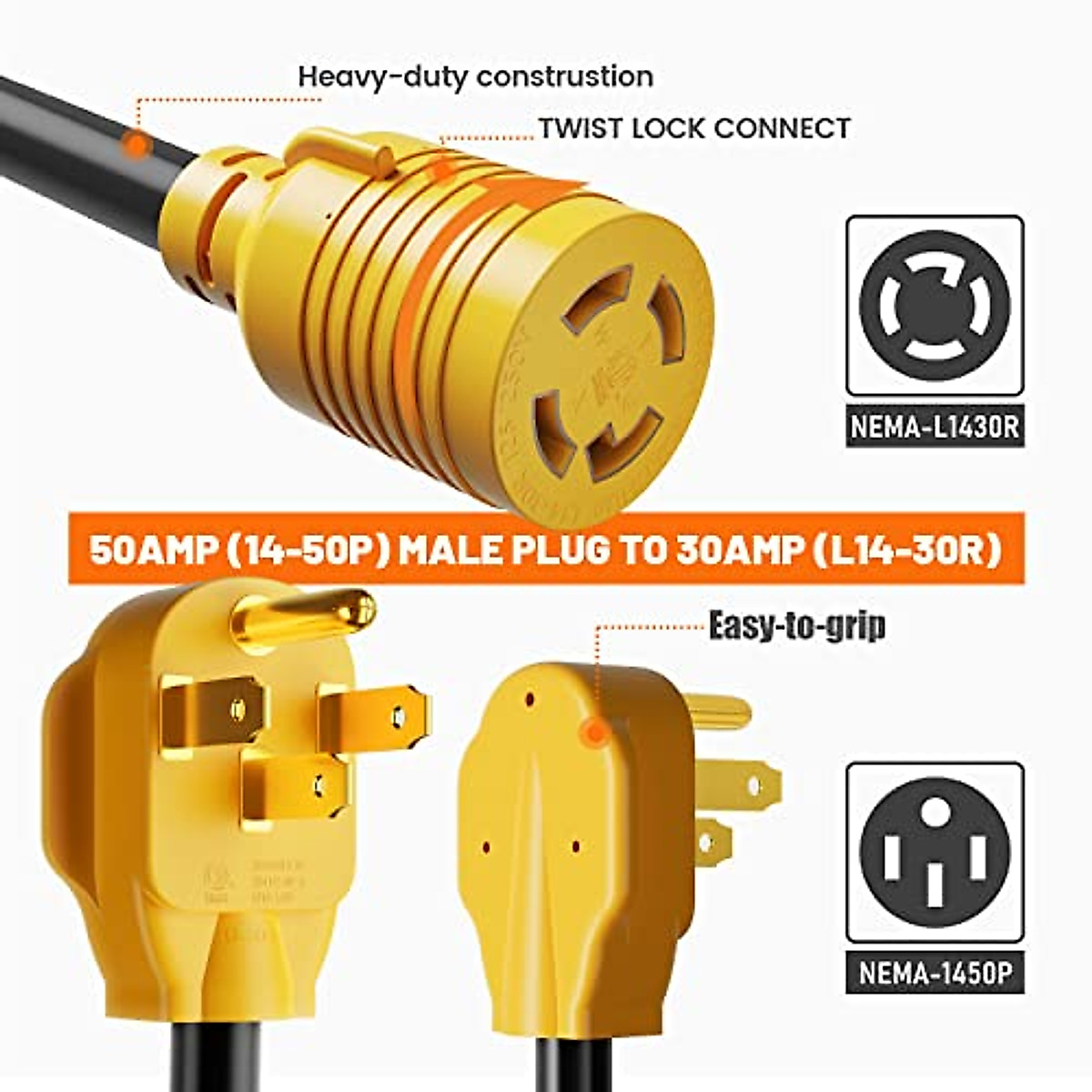 MECMO 14-50P to L14-30R Generator Adapter Cord