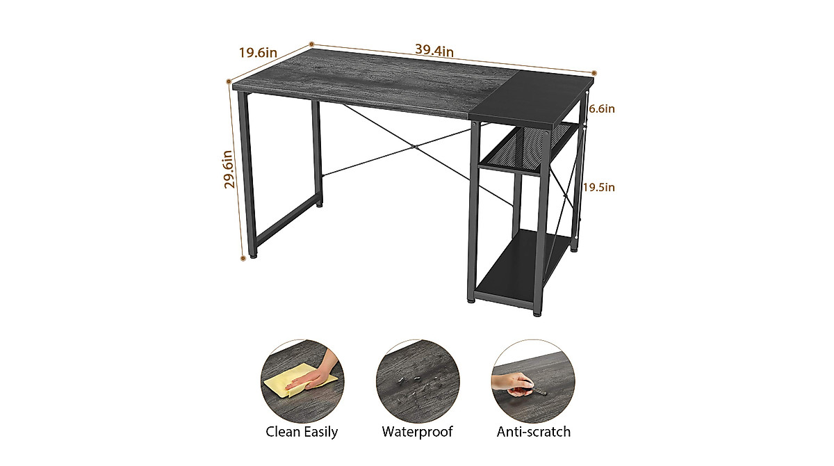 Homfio 40-Inch Office Desk with Shelves | Modern Study & Gaming Table