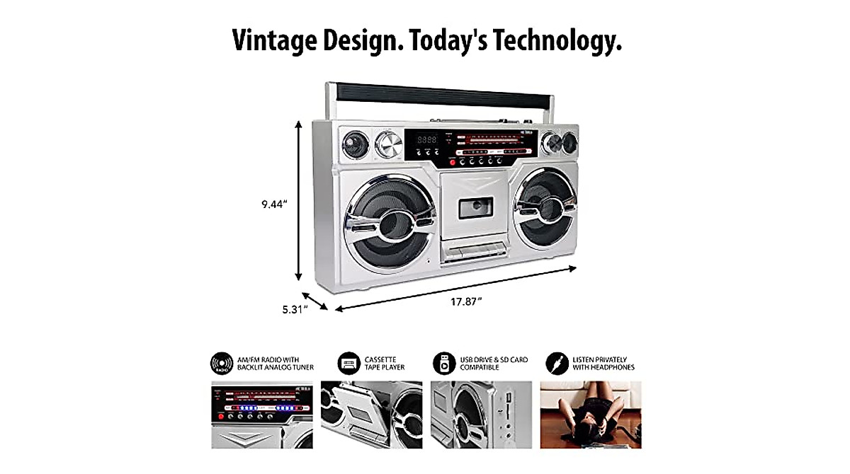 Victrola Retro Bluetooth Boombox with Cassette & Radio | 80s Style