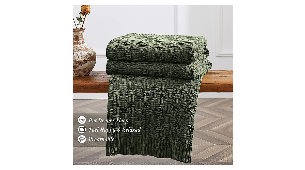 TREELY 100% Cotton Knitted Throw Blanket - Soft & Cozy