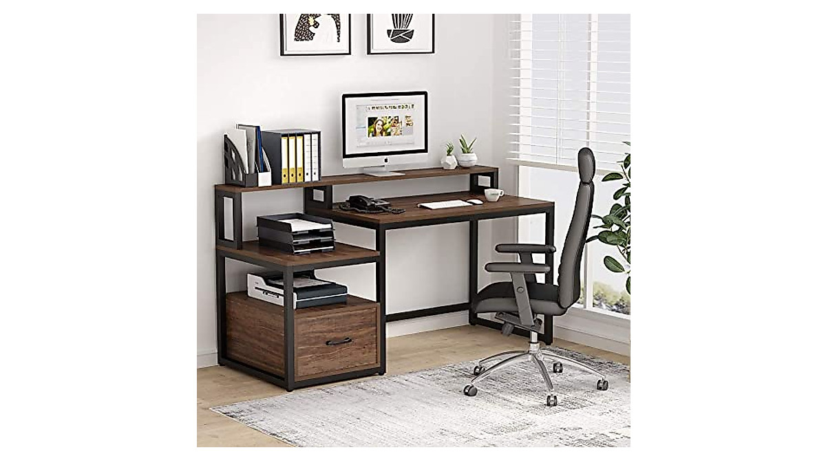 Tribesigns 60-Inch Computer Desk with Storage and Hutch for Home Office