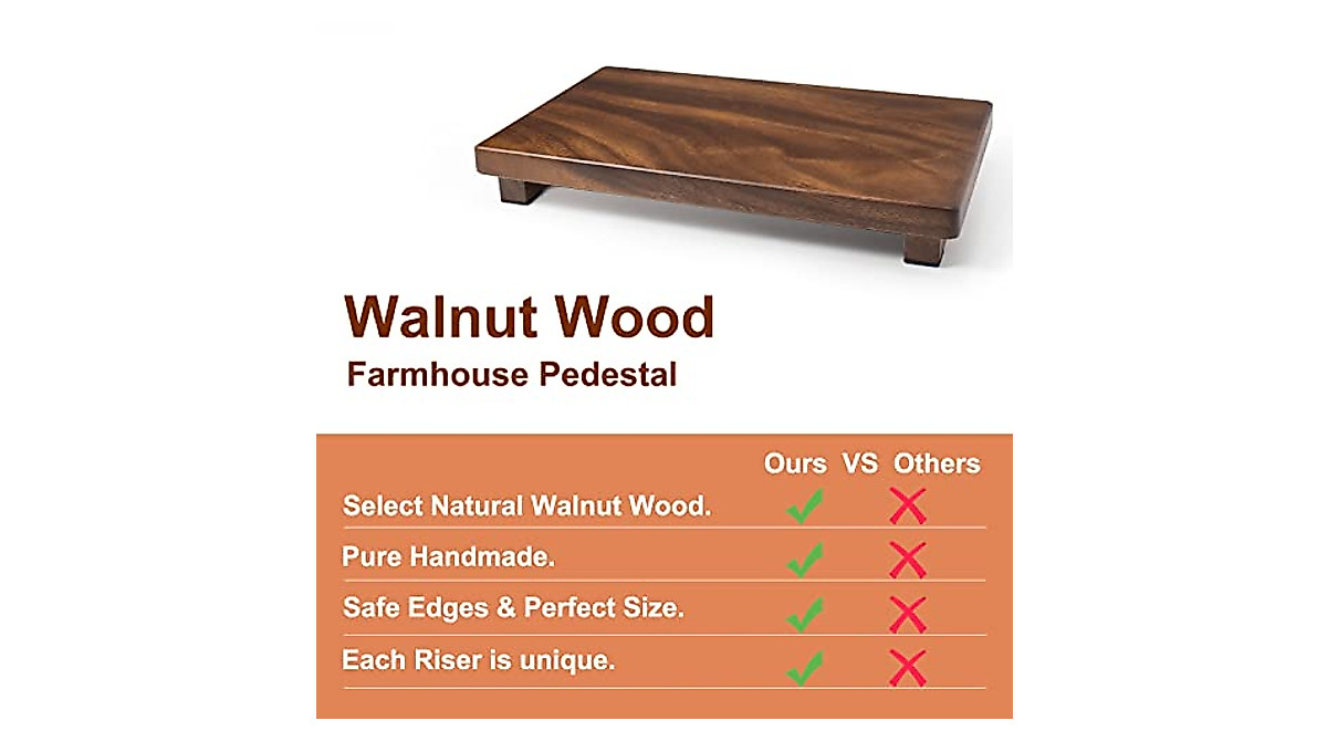 Wood Riser for Display - Walnut Pedestal Stand for Home & Kitchen