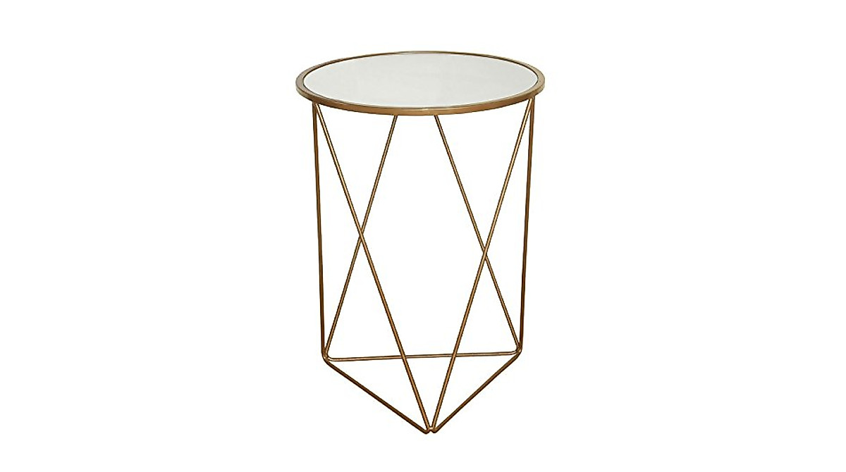 Stylish Gold Accent Table with Mirror Top & Triangle Base