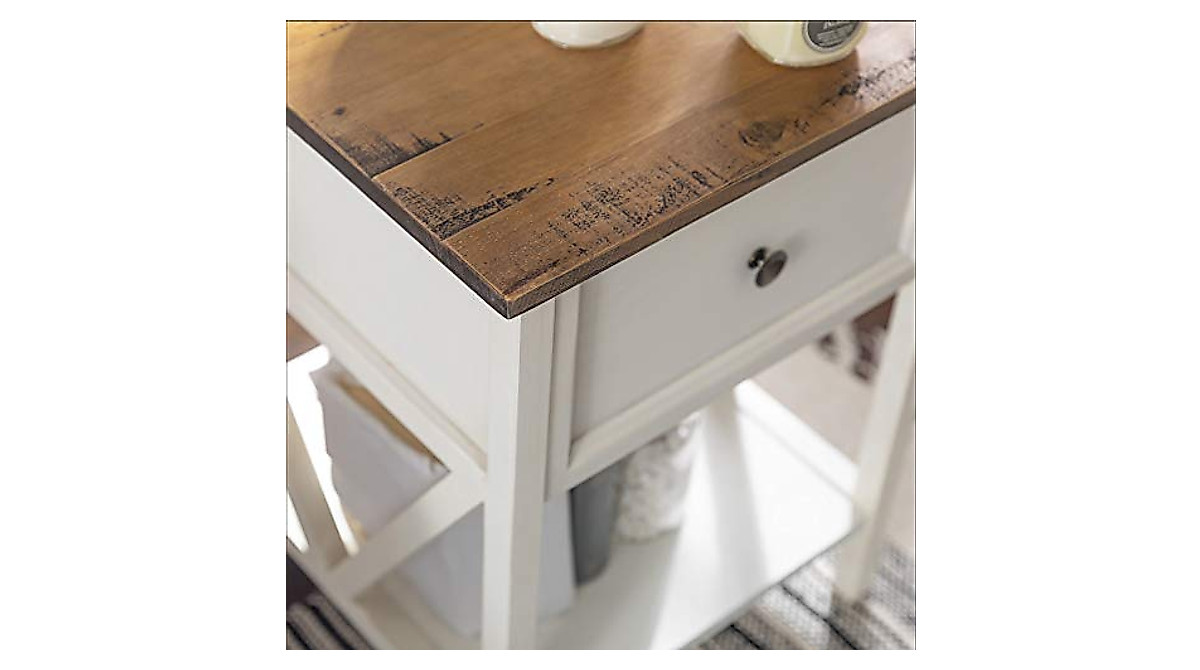 Walker Edison Natalee Farmhouse Side Table with Drawer - Rustic Charm