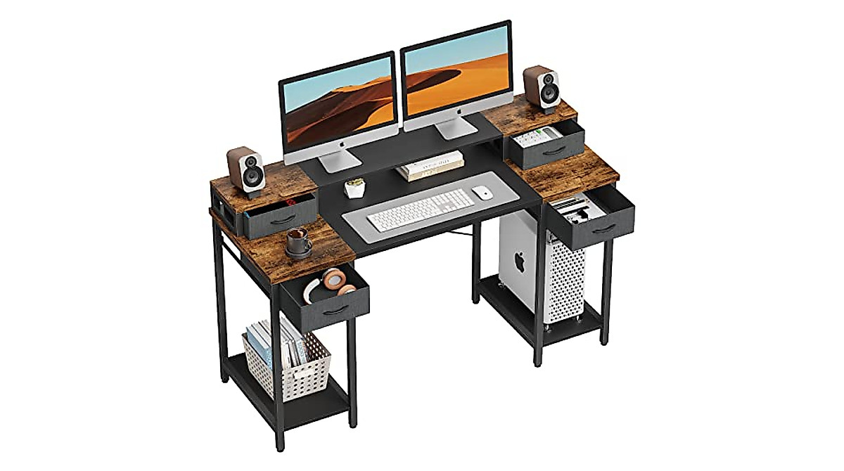 YAOHUOO 48-Inch Computer Desk with Dual Monitor Stands | Organized ...