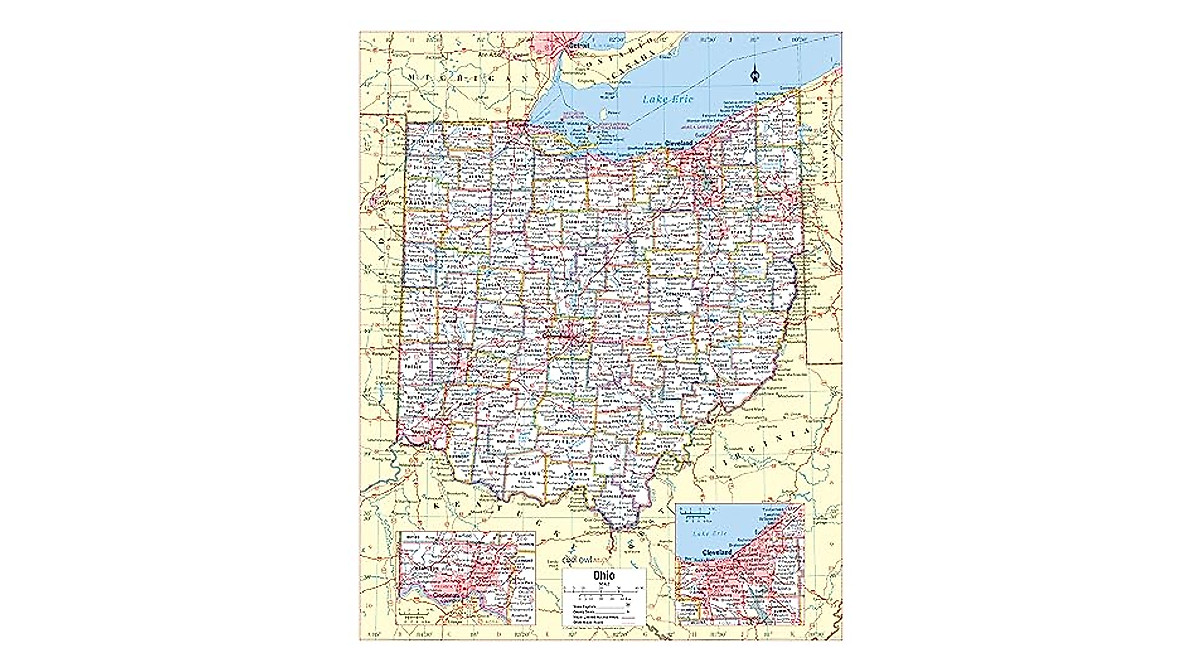 Ohio State Wall Map Poster - Large Print & Detailed Ohio Geography