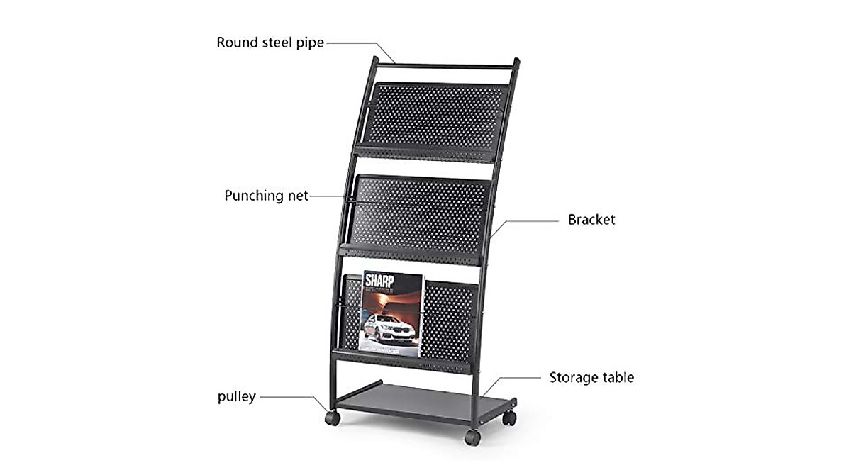 Stylish Magazine & Newspaper Rack with Wheels