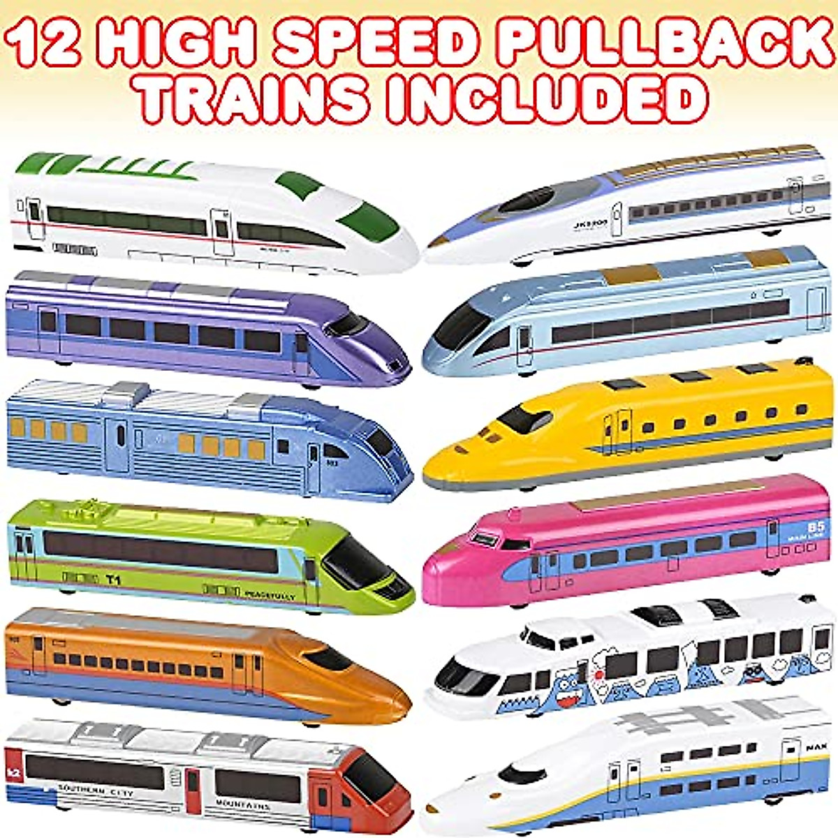 ArtCreativity High Speed Pullback Trains for Kids - Set of 12