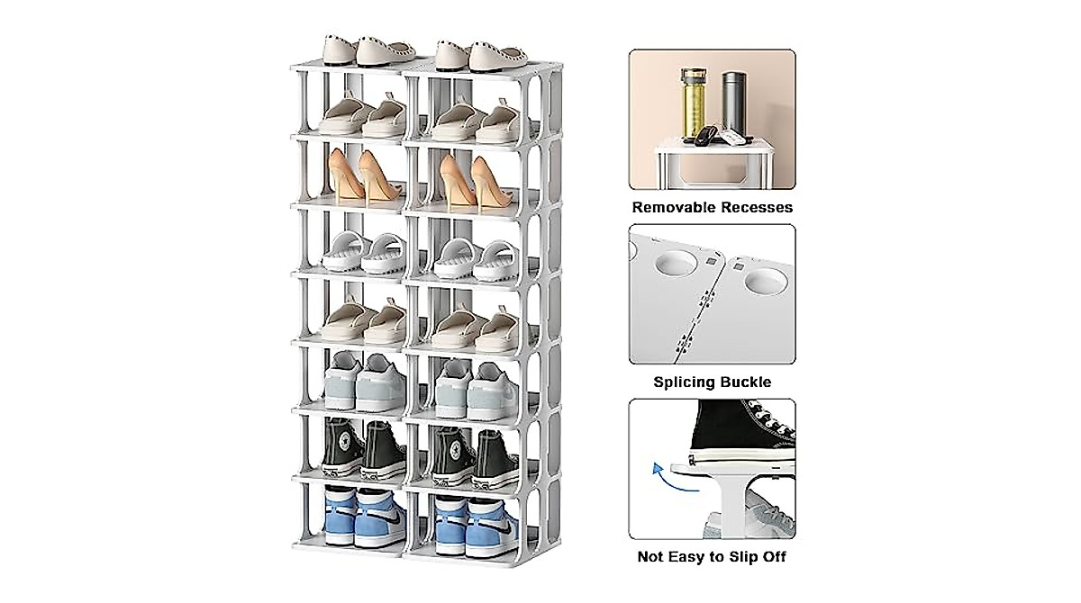 8-Tier White Shoe Rack Organizer - Space Saver & Durable