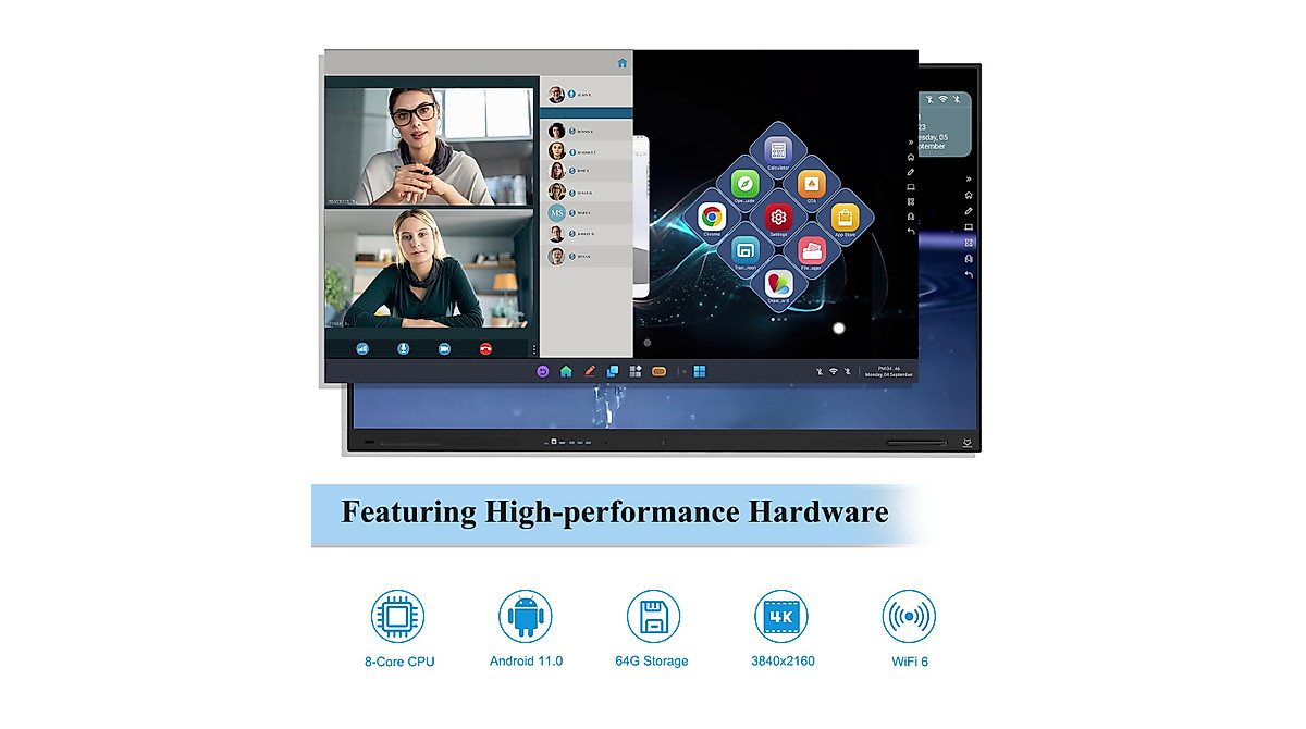 LINGHUFOX 75 Inch 4K UHD Touch Screen Whiteboard for Classroom & Office