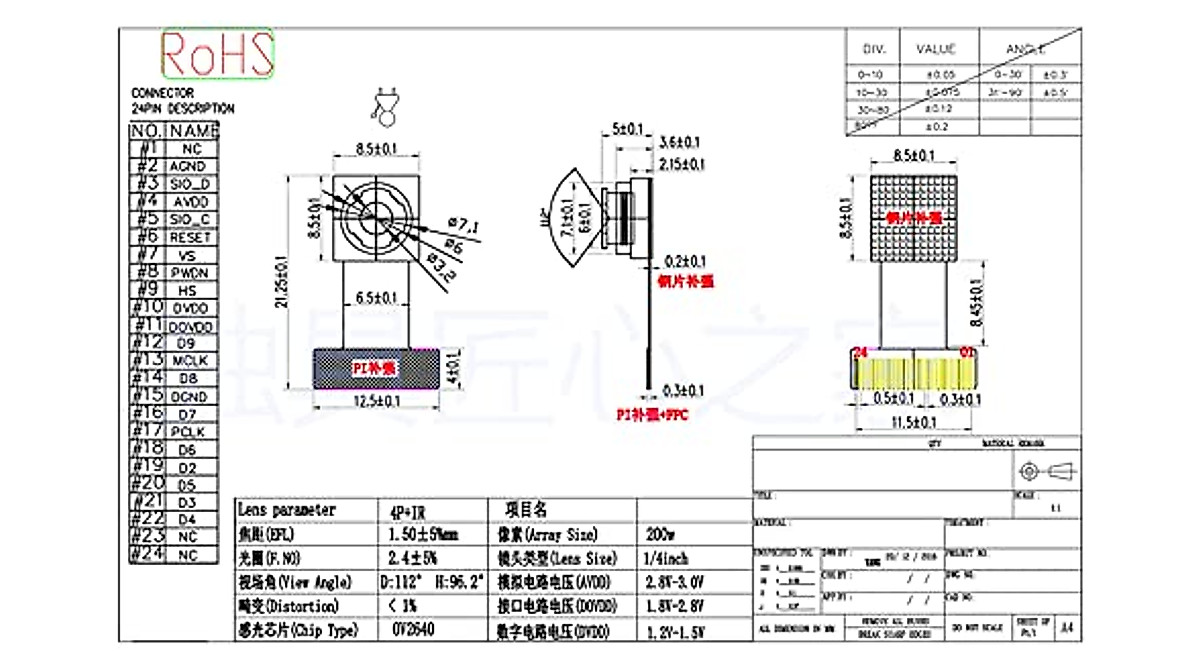 Taidacent 2MP OV2640 Camera Module - Wide-Angle 160° for ESP32