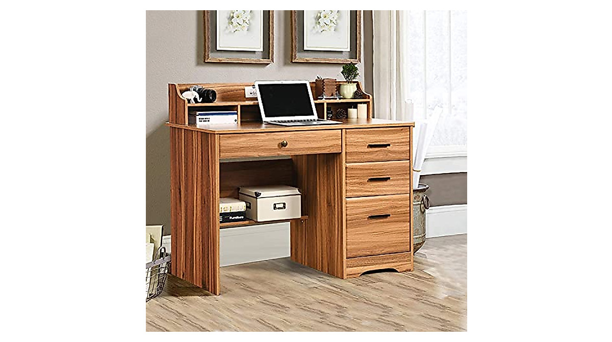 Compact Rustic Oak Computer Desk with Drawers
