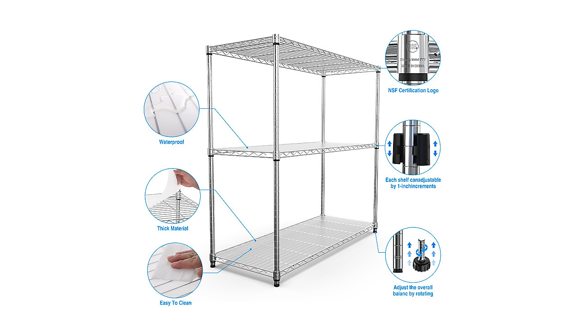 KOZYSFLER 3-Tier Wire Shelving Unit for Heavy Duty Storage