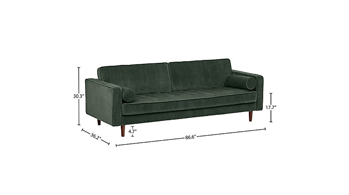 Rivet Aiden Mid-Century Modern Velvet Sofa in Hunter Green