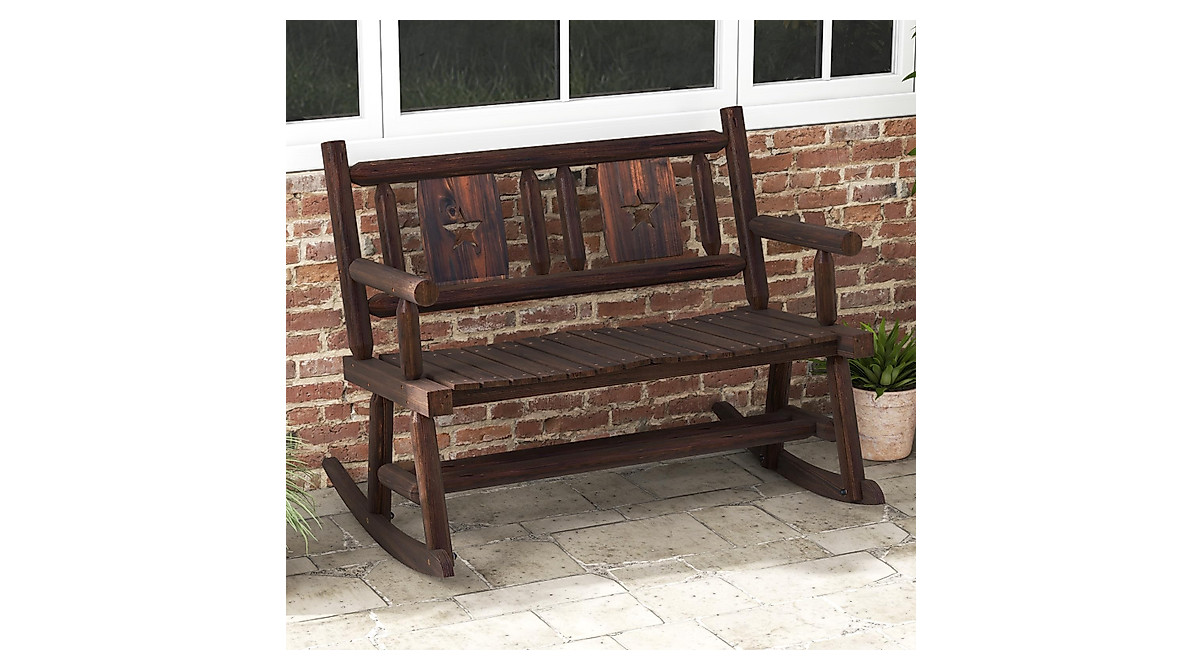 Tangkula Rustic Brown Rocking Loveseat for 2