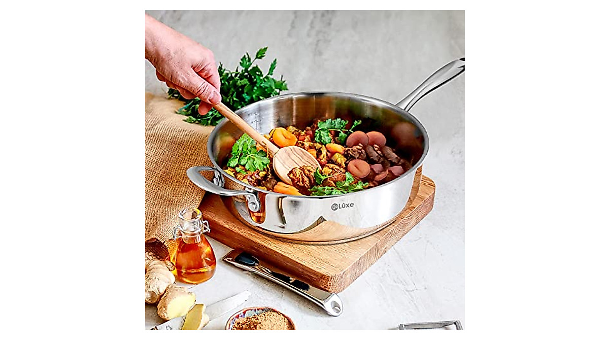 DELUXE 12 Inch Stainless Steel Skillet - Versatile Cooking Pan