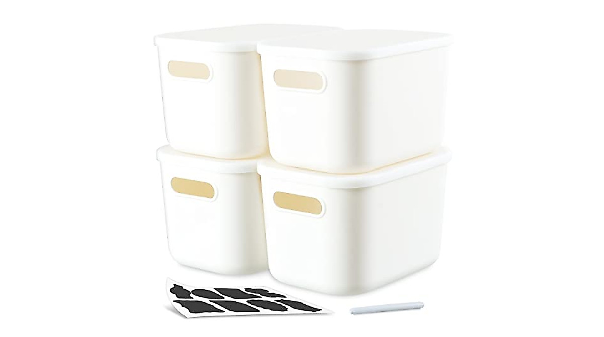Citylife 6 Pack Plastic Storage Bins with Bamboo Lids - Organize ...