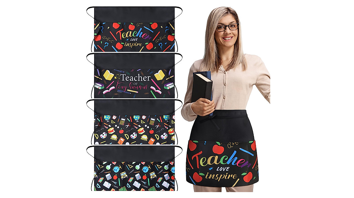 Stylish Teacher Aprons with Pockets - 4pcs Set