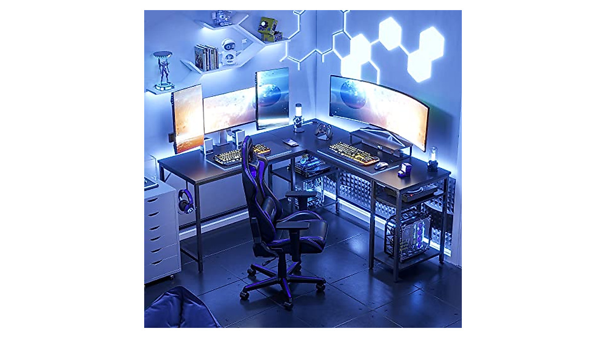 CubiCubi L Shaped Desk with Storage - Spacious Home Office Desk