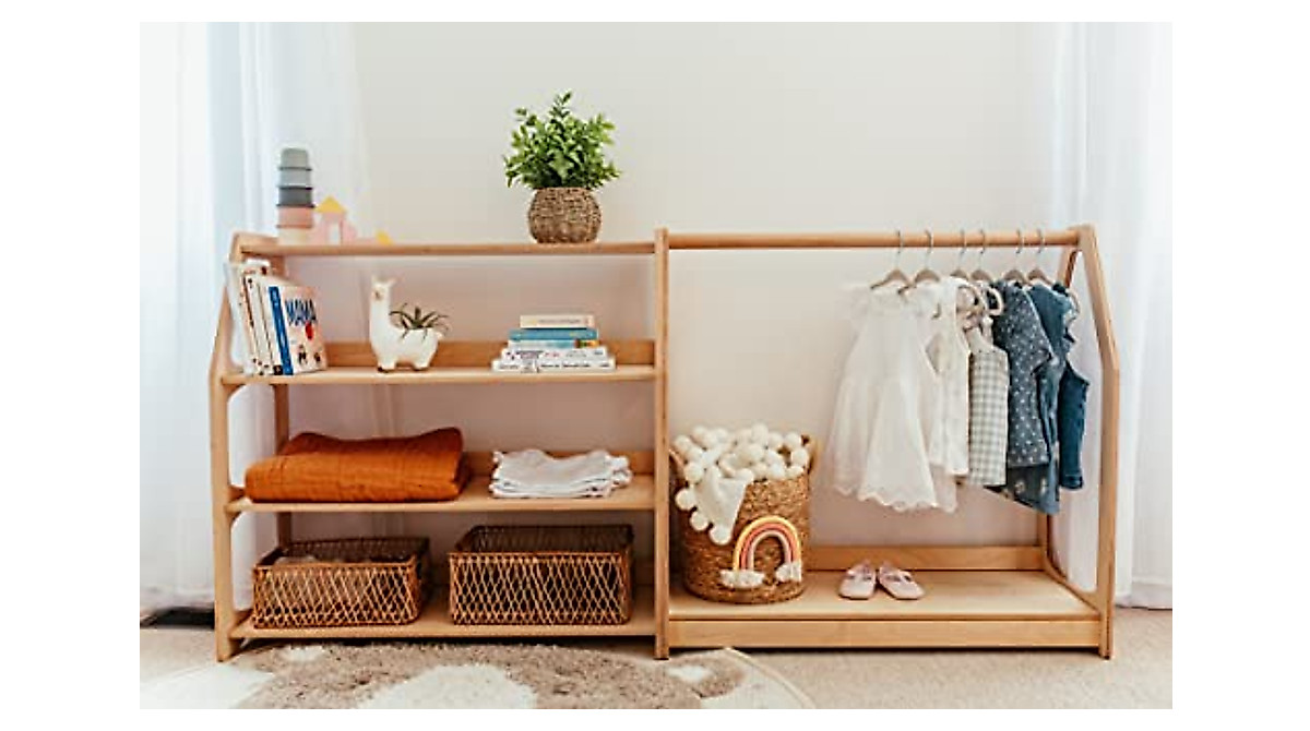 WOOD&ROOM Kids Montessori Clothing Rack with Storage Shelf