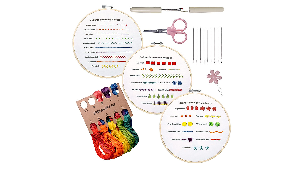 Beginners Embroidery Kit - Learn 30 Stitches for Creative Crafting