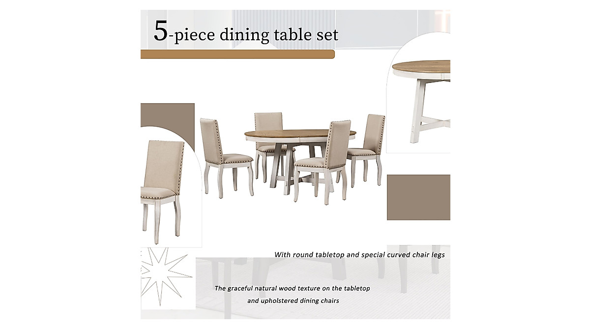 Harper & Bright Designs Farmhouse Dining Set - Extendable Table & Chairs