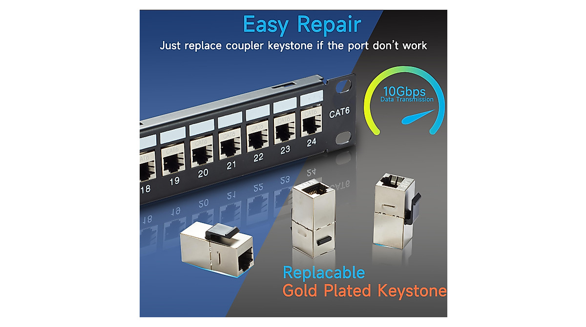 Lysymixs 24 Port RJ45 Patch Panel Cat6 STP Feed Through, Coupler ...