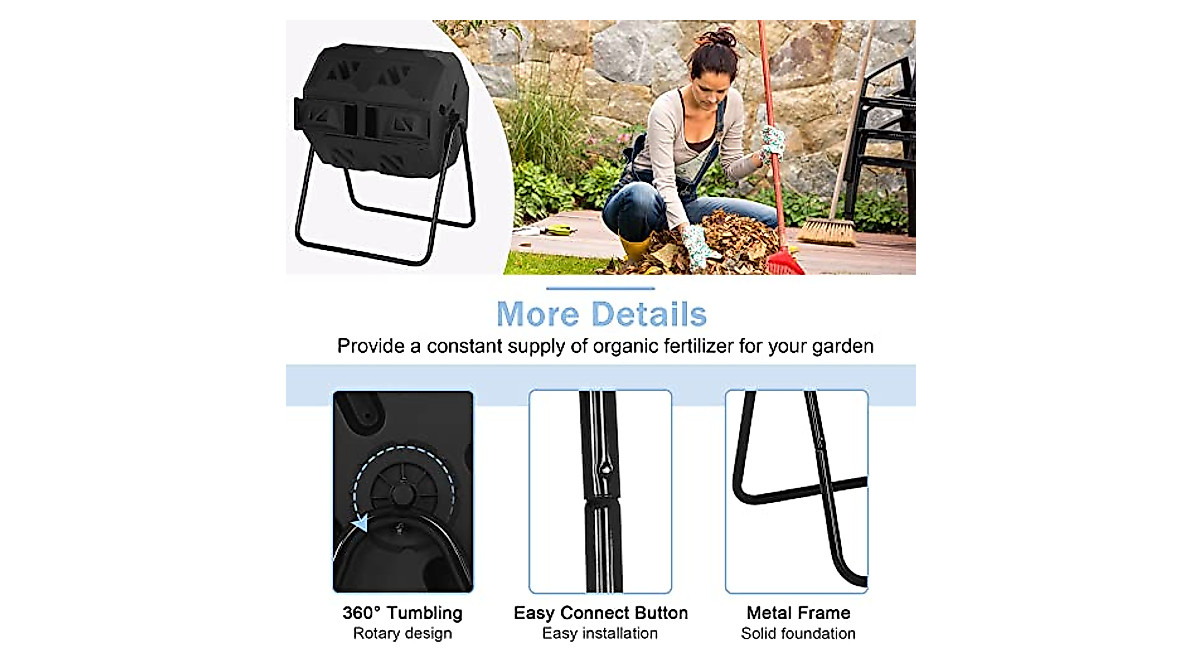 Premium 43 Gallon Compost Bin with Dual Chambers & 360° Tumbler