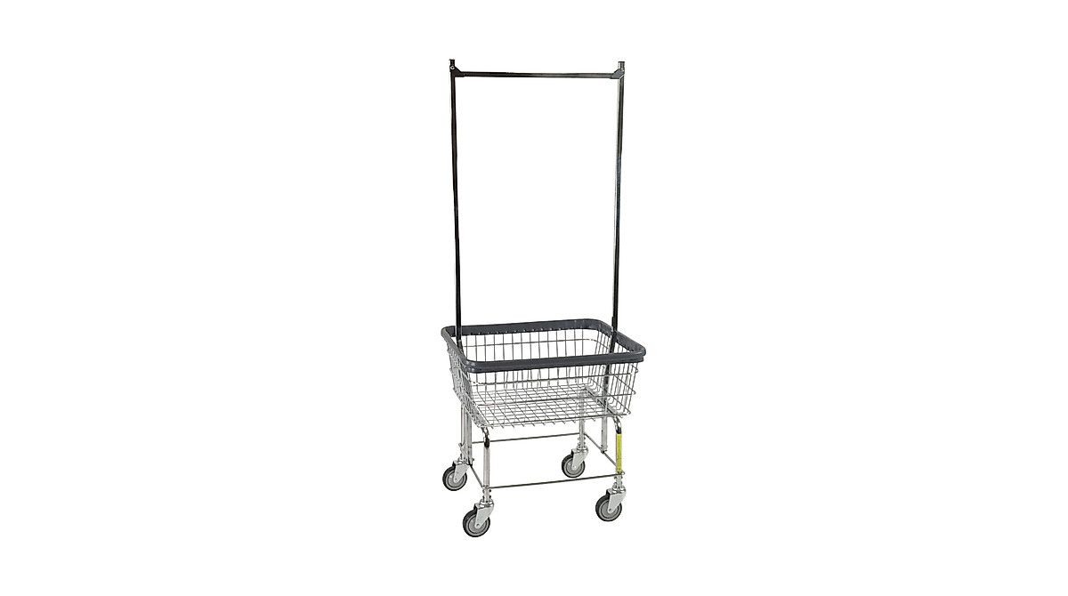 R&B Wire Residential Laundry Cart with Double Pole Rack - Chrome