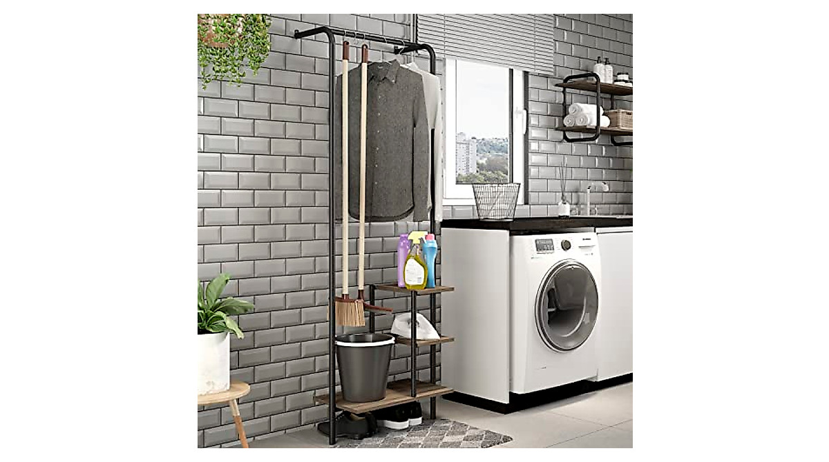 Sunnydaze Wall-Mounted Garment Rack & Shelves - 67-Inch