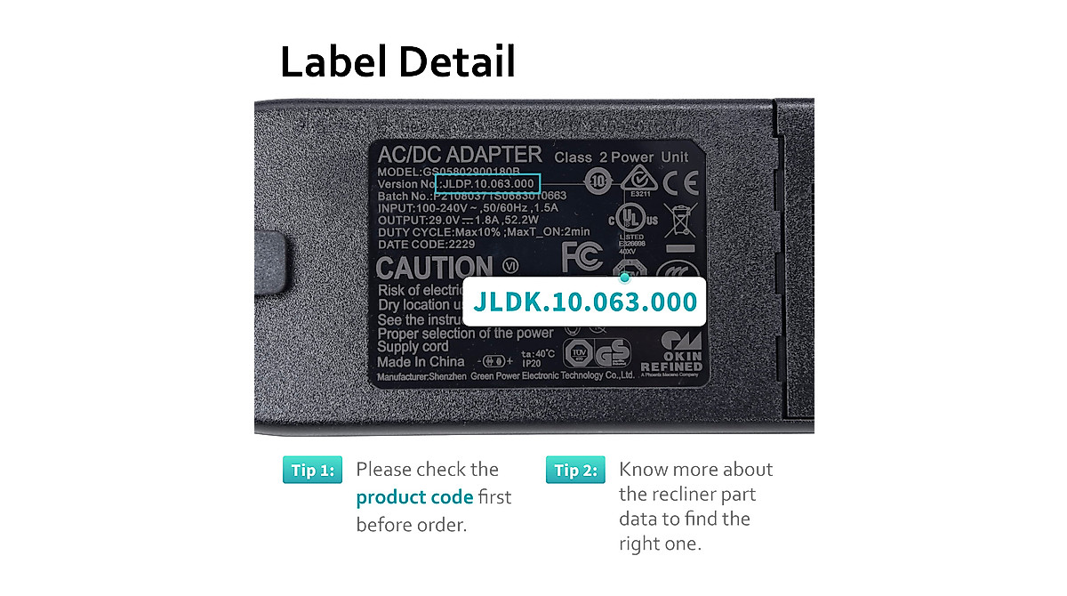 Okin Recliner Power Supply Replacement, AC/DC Adapter, Power Supply ...