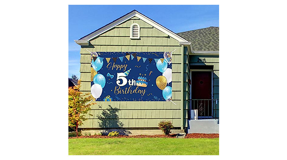 Boys 5th Birthday Backdrop - Vibrant Blue Party Decoration & Photo Prop