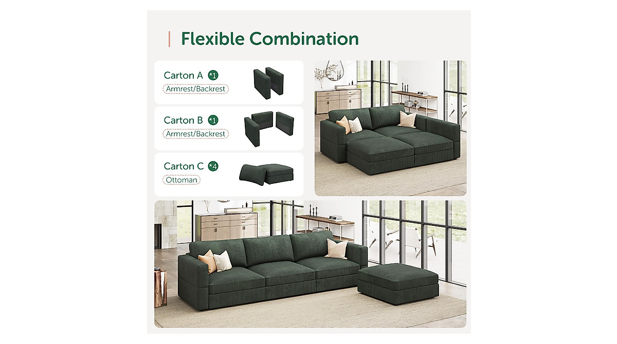 HONBAY Modular Sectional Sofa with Storage - L Shaped Couch