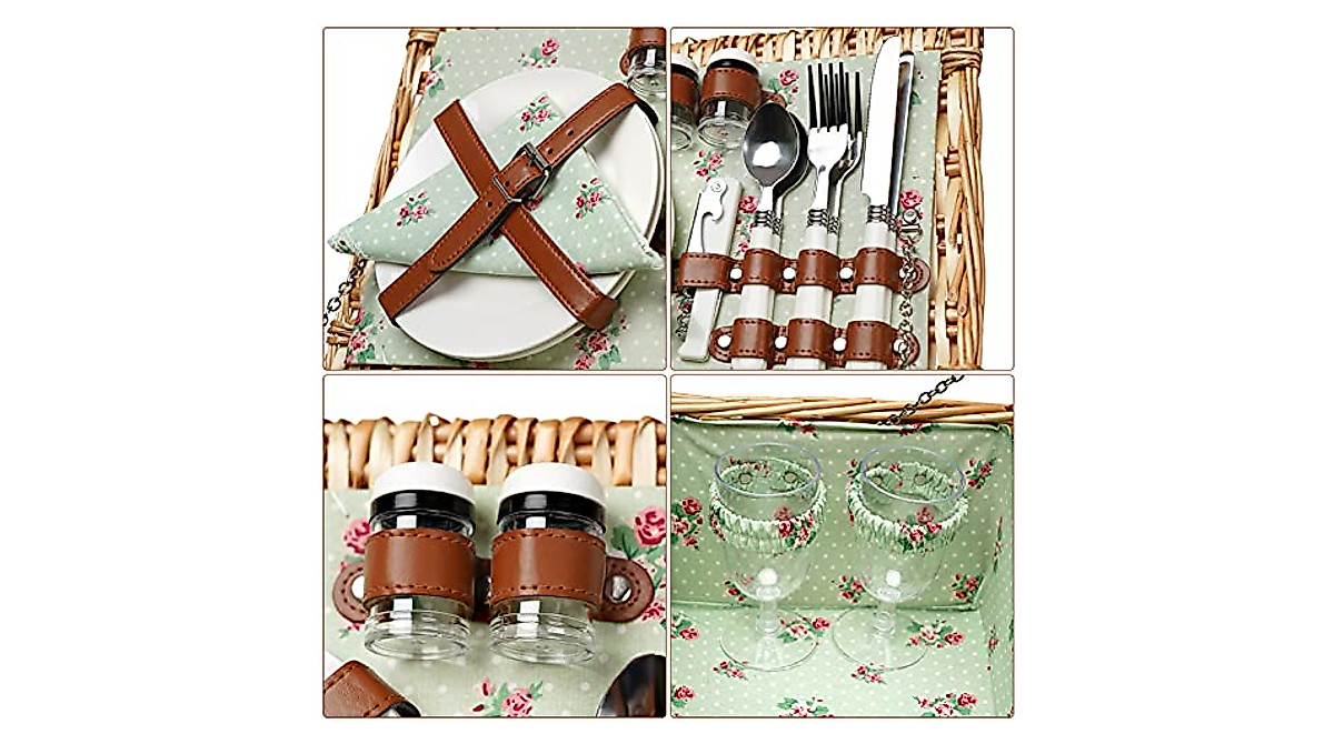 Wicker Picnic Basket for 2 | Handcrafted Willow Set for Romantic Outings
