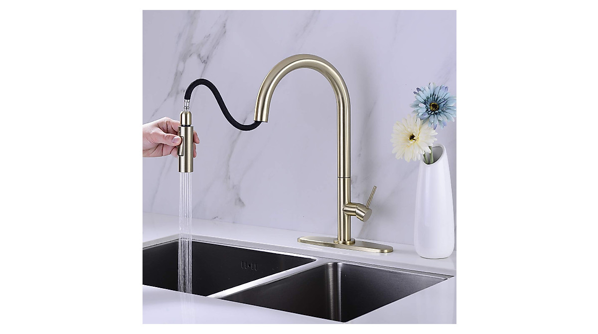 Delle Rosa Champagne Gold Kitchen Faucet with Pull Down Sprayer