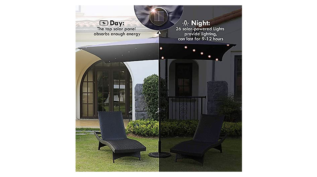Aok Garden 6.5FT Solar LED Patio Umbrella - Dark Blue